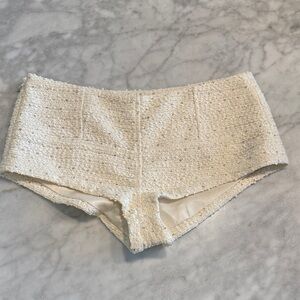 Cream Tweed Low-Waisted Shorts